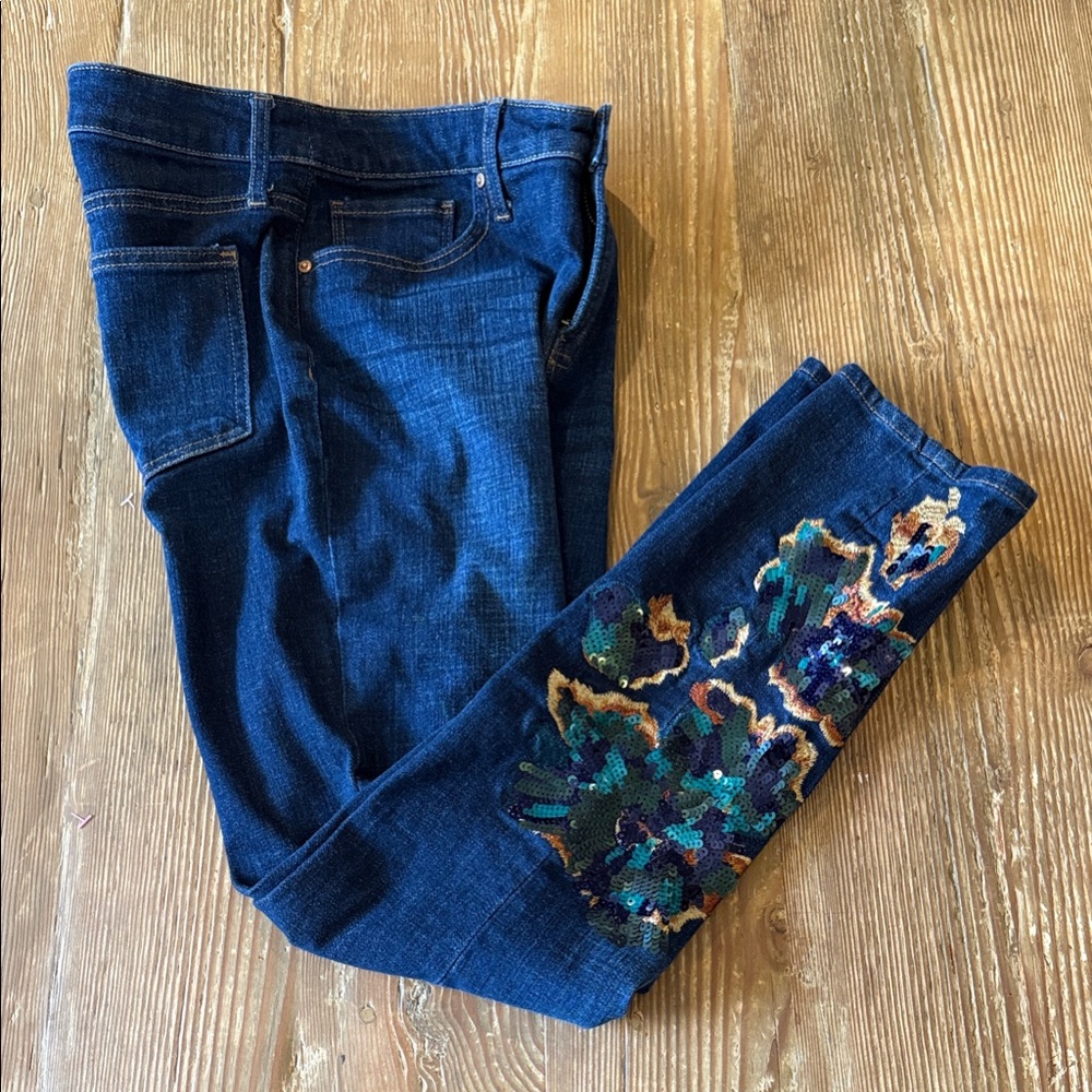 Chico's Dark Blue Skinny Jeans with Colorful Sequin Design US 2R or Chico 00R